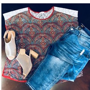 Paisley print and lace shirt